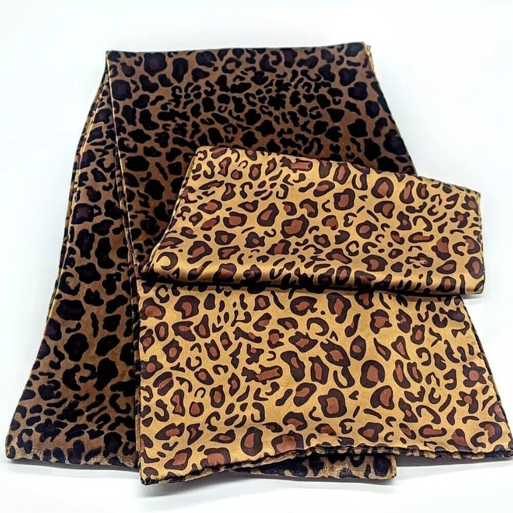 Brown Animal Print Silk Velvet Oblong Scarf